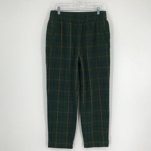 Madewell Women's Green Plaid Cotton Pull On Tapered Elastic Waist Pants Size M